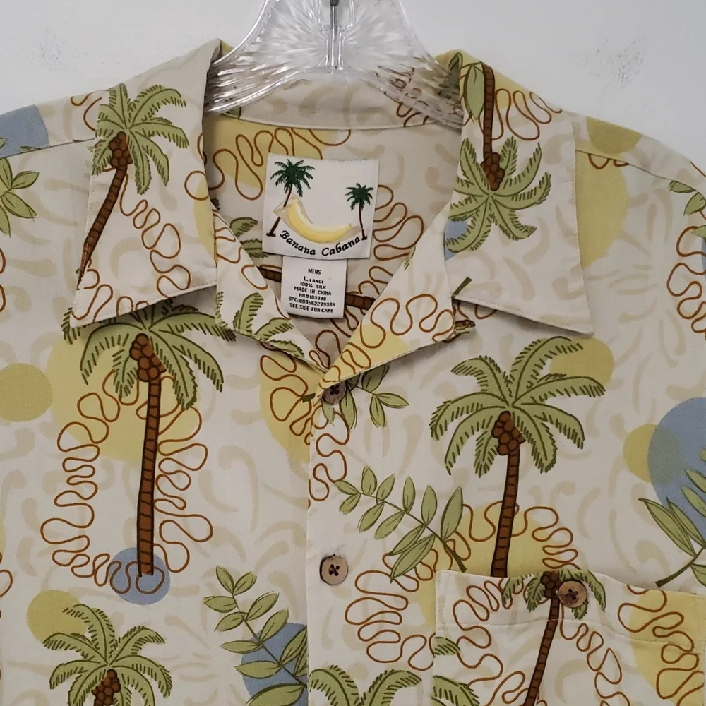 Banana Cabana 100% silk‎ button front shirt size large